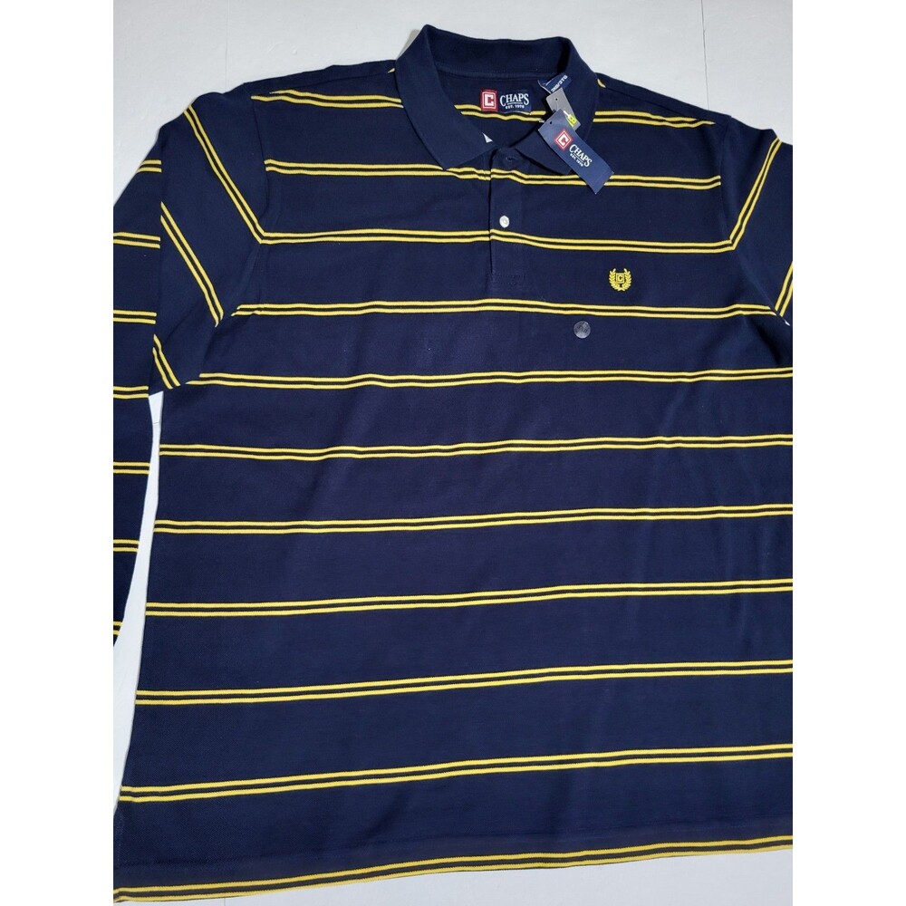 (#5) CHAPS LONG SLEEVE PULLOVER SHIRT SIZE MEN'S 3XB BLUE With Yellow Stripes - Picture 3 of 8